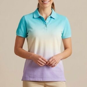 Lands' End Polo Shirt XS 2-4 Ombre Blue Purple Pastel Short-Sleeve Cotton Pique